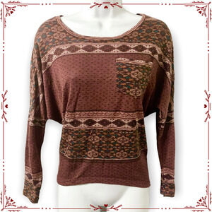 Lily White Women's Loose Fitting Burgundy Patterned Top
